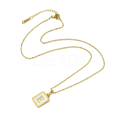 Ion Plating(IP) Rectangle with Initial Letter 304 Stainless Steel Pendant Necklace NJEW-R265-04G-E-1