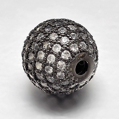Round Brass Micro Pave Cubic Zirconia Beads ZIRC-N016-01B-12mm-1