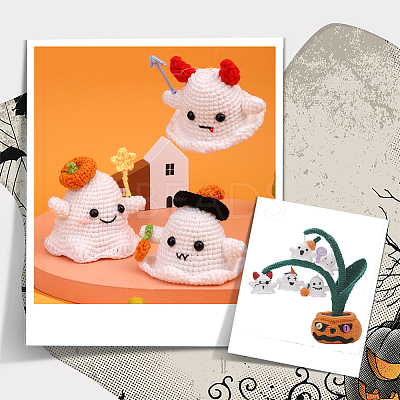 1 Set Halloween Theme DIY Ghost Knitting Kits for Beginners DIY-SC0026-51-1