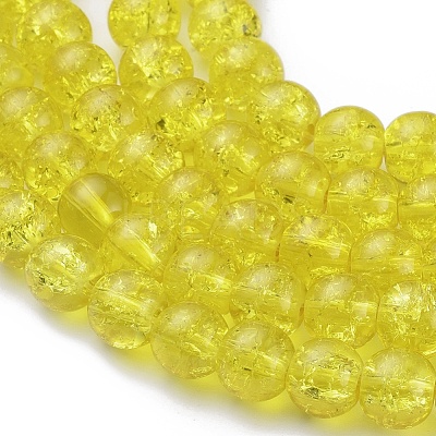 Yellow Crackle Glass Round Beads Strands X-CCG-Q001-8mm-04-1