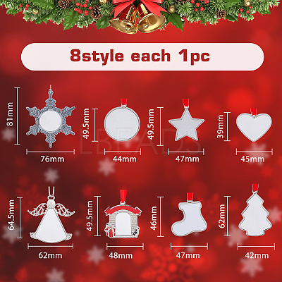 8 Sets 8 Styles Christmas Theme Sublimation Blank Alloy Pendant Decorations DIY-FH0005-64-1