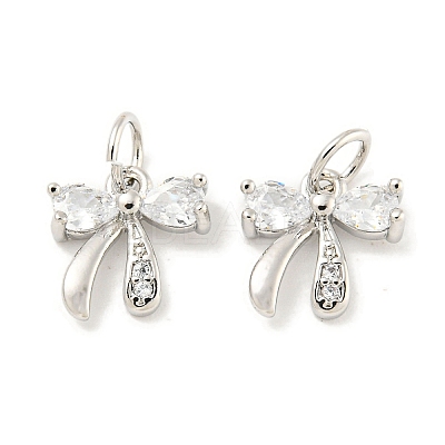 Rack Plating Brass Micro Pave Clear Cubic Zirconia Pendants KK-B093-01B-P-1