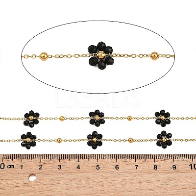 Glass & 304 Stainless Steel Cable Chain Beaded Chains SA-CBAD321-03E-1