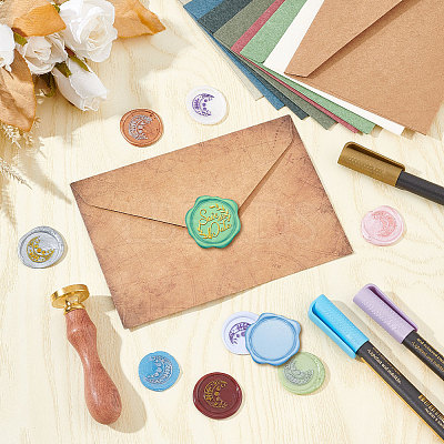 Brass Wax Seal Stamp with Wood Handle AJEW-WH0412-0263-1