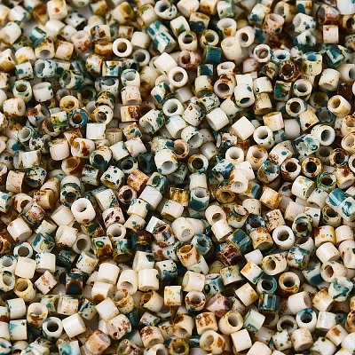 Spray Painted Picasso Cylinder Glass Seed Beads GLAA-T028-12A-10-1