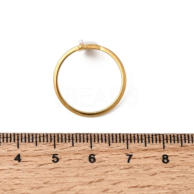 304 Stainless Steel & Natural Shell & Imitation Pearl Cuff Rings for Women RJEW-G372-01G-07-1