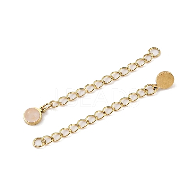 Ion Plating(IP) 316 Surgical Stainless Steel Curb Chain Extender with Natural Rose Quartz Round Charm STAS-A097-01G-03-1