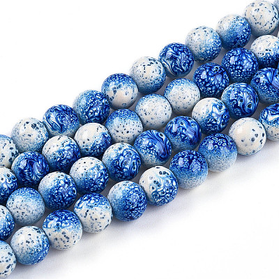 Transparent Baking Paint Glass Beads Strands DGLA-N009-8mm-07-1