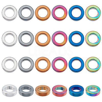 24Pcs 6 Colors PVD Vacuum Plating Non-magnetic Synthetic Hematite Linking Rings G-AR0004-76-1
