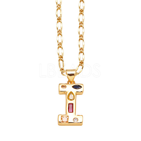Brass Pave Colorful Cubic Zirconia Initial Pendant Necklaces FS-WG26597-09-1
