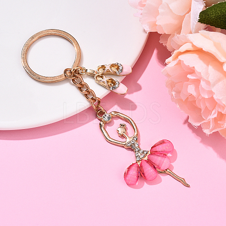 Alloy Crystal Rhinestone & Resin Ballet Dancer Girl Keychain KEYC-YW00228-03-1