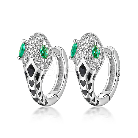 Anti-Tarnish Snake Shape Rhodium Plated 925 Sterling Silver Hoop Earrings WH7700-2-1