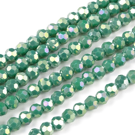 Faceted(32 Facets) Round Full Rainbow Plated Electroplate Glass Beads Strands EGLA-J130-FR14-1