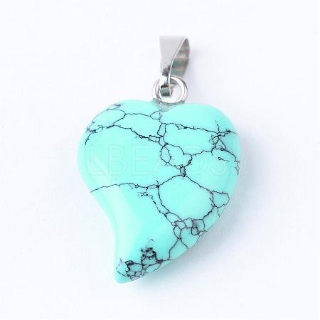 Synthetic Turquoise Pendants with Brass Findings G-R390-03-1