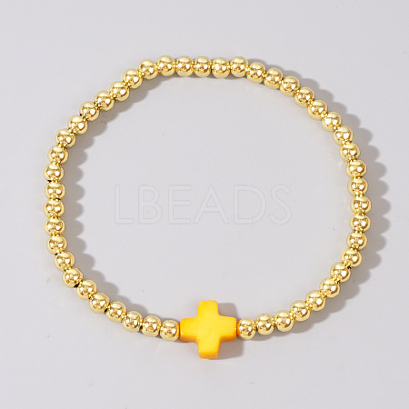 Brass Round Beads Stretch Bracelets MC4469-5-1