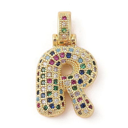 Brass Micro Pave Cubic Zirconia Pendants ZIRC-P121-01G-R-1
