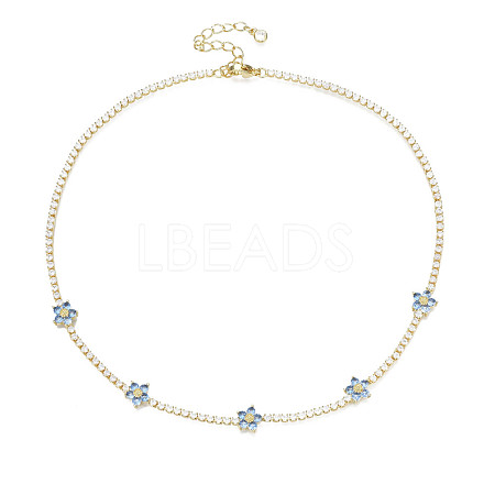 Cubic Zirconia Classic Tennis Necklace with Flower Links NJEW-N048-01C-1