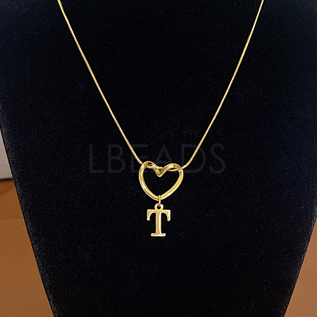 304 Stainless Steel Heart with Initial Pendant Necklaces for Women FS-WG4DC9E-20-1