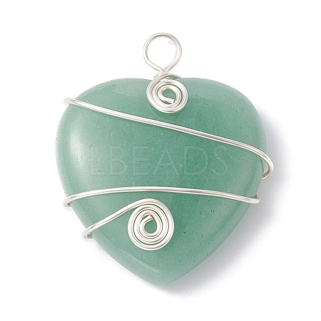 Natural Green Aventurine Copper Wire Wrapped Pendants PALLOY-JF02148-03-1