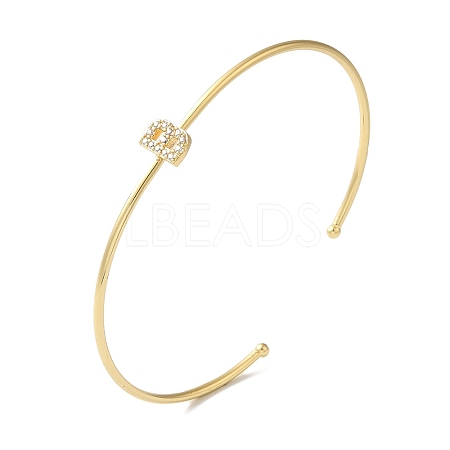 Rack Plating Brass Micro Pave Clear Cubic Zirconia Letter Open Cuff Bangles BJEW-A018-01G-B-1