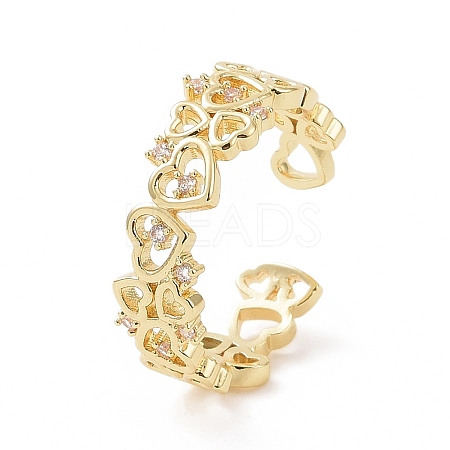 Clear Cubic Zirconia Hollow Out Heart Open Cuff Ring RJEW-E072-11G-1