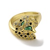 Rack Plating Brass Micro Pave Cubic Zirconia Leopard Finger Ring RJEW-A036-01G-2