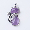 Natural Amethyst Kitten Pendants X-G-P352-B06-1