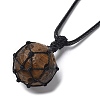 Natural Tiger Eye Round Pendant Necklace NJEW-H009-02-08-3