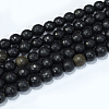 Faceted Round Natural Black Stone Beads Strands G-E302-066-8mm-2