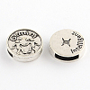 Antique Silver Plated Tibetan Style Flat Round Alloy Slide Charms TIBEB-Q063-01AS-NR-1