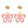 Brass Printing Acrylic Butterfly Dangle Stud Earrings EJEW-TA00671-1