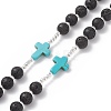 Natural Lava Rock & Synthetic Green Turquoise Rosary Bead Necklace NJEW-TA00041-02-5