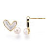 Natural White Shell Heart & Pearl Stud Earrings PEAR-N020-05P-2