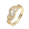 Adjustable Brass & Clear Cubic Zirconia Finger Rings with Interwoven Design CU-CBA7E55-06G-4