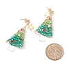 Shell Pearl & Glass Braided Christmas Tree Dangle Stud Earrings EJEW-TA00090-4