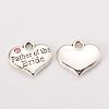 Wedding Theme Antique Silver Tone Tibetan Style Alloy Heart with Father of the Bride Rhinestone Charms LS-TIBEP-N005-19D-1