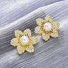 Flower Brass Micro Pave Clear Cubic Zirconia Stud Earrings EJEW-H158-04G-1