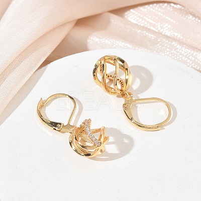 Brass Micro Pave Clear Cubic Zirconia Leverback Earrings KK-CBA4112-09G-1