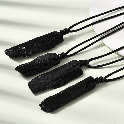 Raw Rough Natural Black Tourmaline Nuggets Pendant Adjustable Waxed Cord Necklaces for Women Men GG-CBA7610-12-1