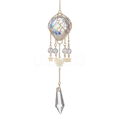Glass & Acrylic Cone & Round Hanging Suncatchers HJEW-JM04570-01-1