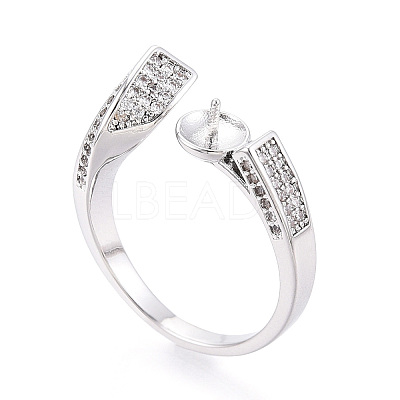 Brass Micro Pave Clear Cubic Zirconia Cuff Ring Settings KK-T076-53P-1