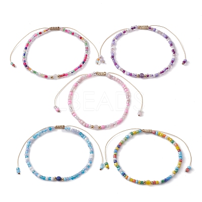 Natural Mixed Gemstone & Glass Seed Braided Bead Bracelets BJEW-JB09529-1