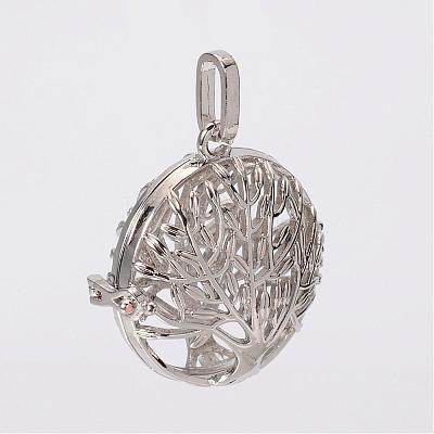 Filigree Flat Round Brass Cage Pendants KK-K115-08P-NR-1