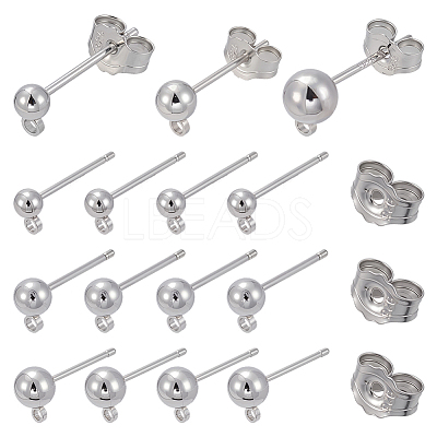 24Pcs 3 Styles Sterling Silver Round Ball Stud Earring Findings FIND-ME0002-56-1