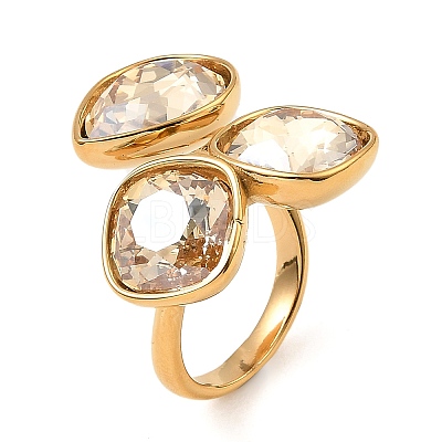 Teardrop & Square Glass Open Cuff Rings RJEW-G289-01G-07-1