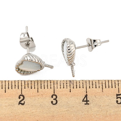 Brass with Shell Stud Earring Findings KK-G490-04P-1