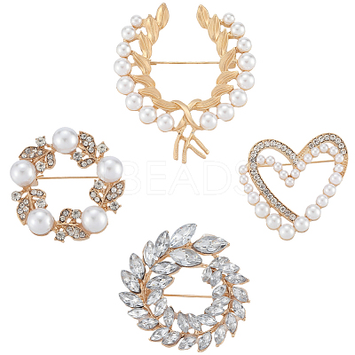 4Pcs 4 Styles Alloy Rhinestone Brooches for Clothes JEWB-CN0001-06-1