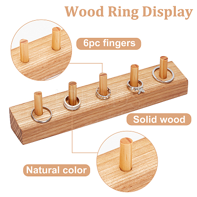 Rectangle Wood Finger Ring Display Holder RDIS-WH0018-05-1