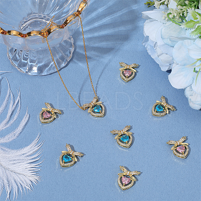 8Pcs 2 Colors Brass Micro Pave Cubic Zirconia Pendants KK-BBC0019-71-1