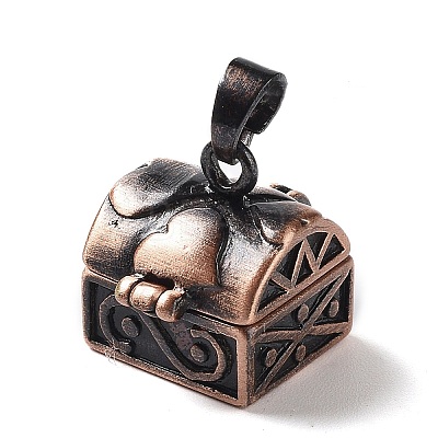Carved Cuboid Rack Plating Brass Prayer Box Pendants KK-L101-16R-NF-1